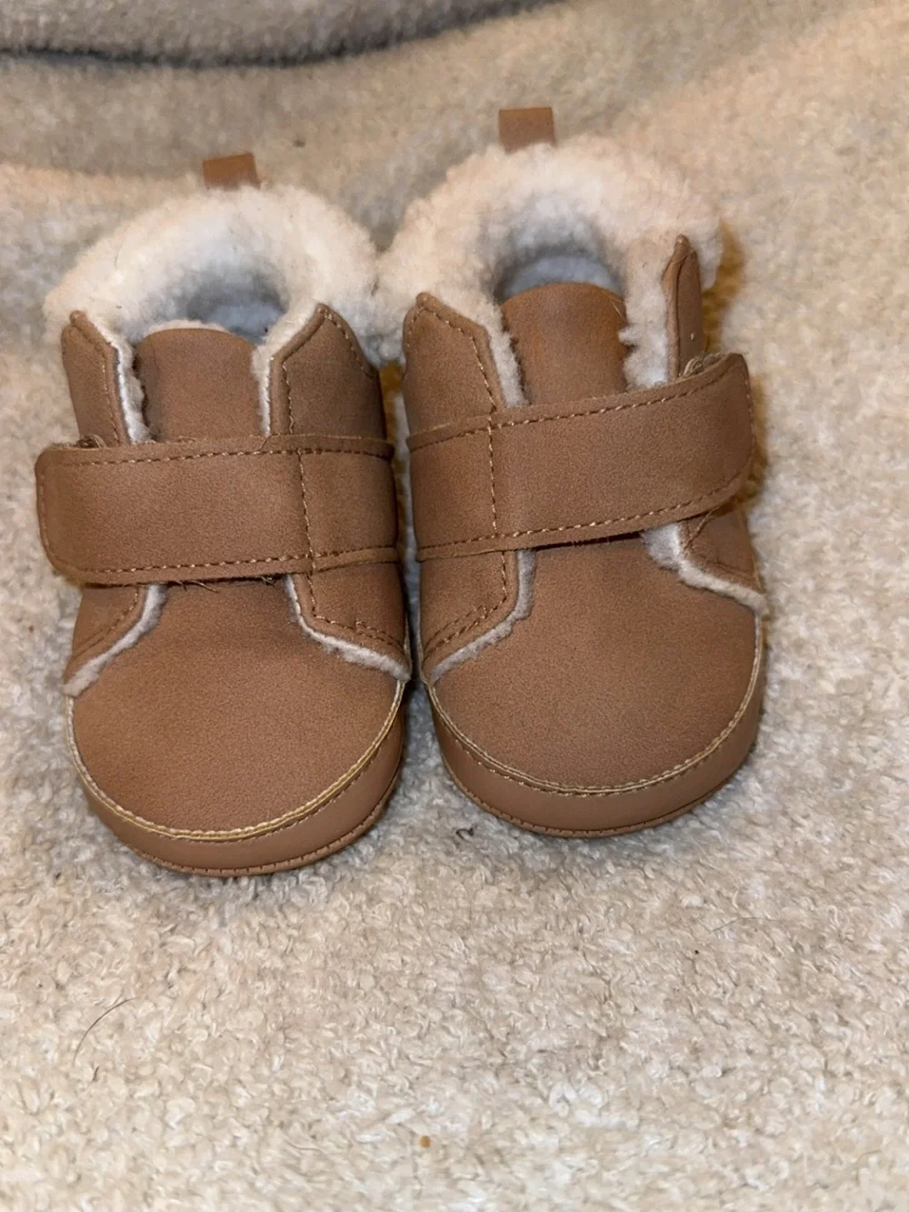 Carter's Tan Faux-Shearling Hook-and-Loop Baby Shoes